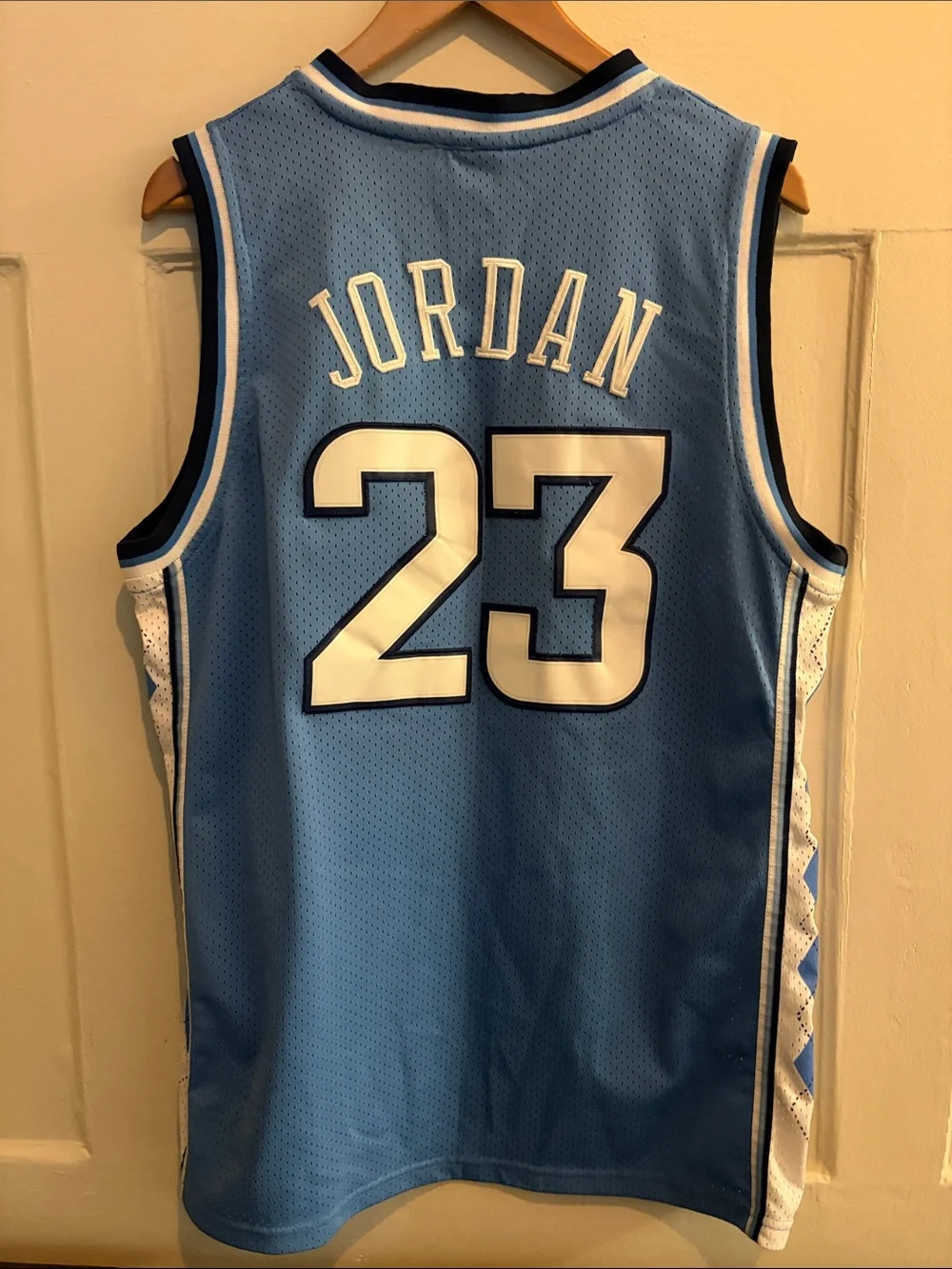 Jordan Light Blue and White North Carolina #23 Basketball Jersey